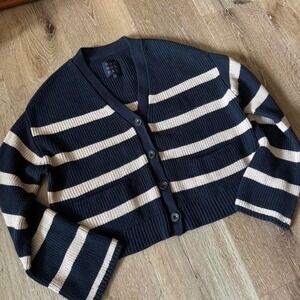 Not‎ Monday Navy and Cream striped cropped cardigan Size XS